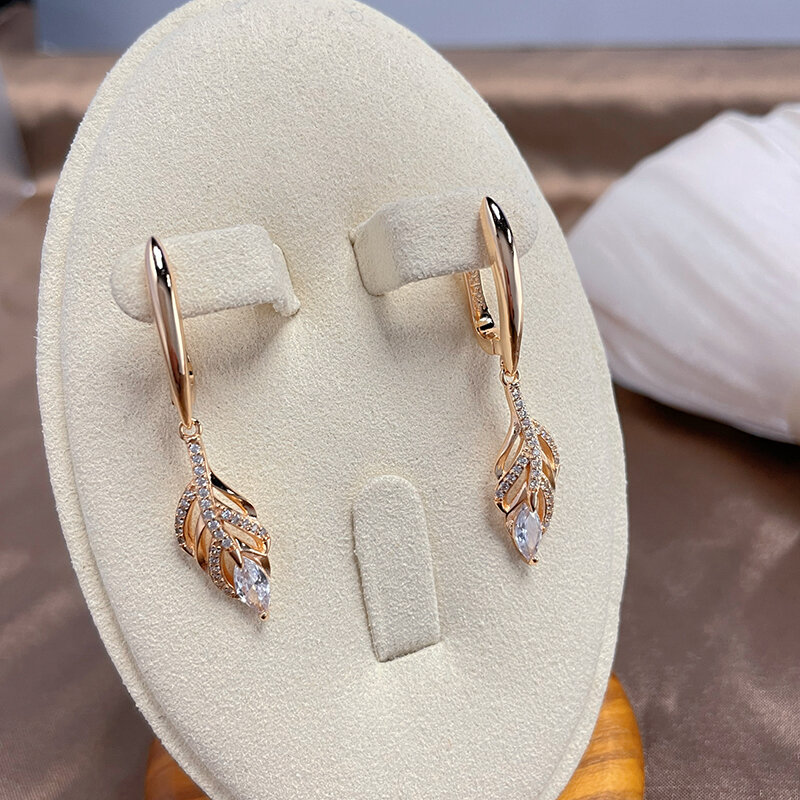SYOUJYO 럭셔리 디자이너 태슬 585 골드 댕글 귀걸이, 여성용 패션 주얼리, 2021 천연 지르콘 빈티지 귀걸이 크리스탈