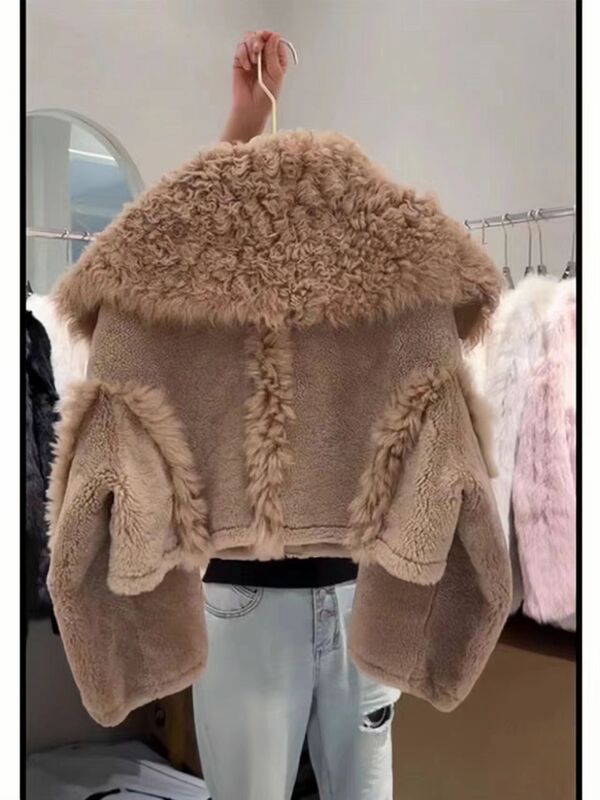 Короткая стильная куртка из искусственного меха с большими лацканами и уникальным дизайном, женская новая коллекция для осени и зимы 2024