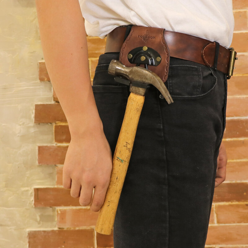 Tourbon-Soporte de martillo oscilante de cuero genuino, soporte de hacha giratorio con resorte, resistente