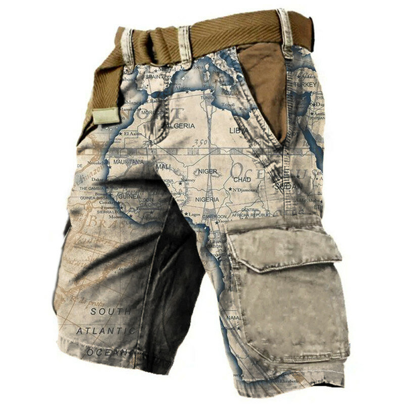 กางเกงยีนส์ขาสั้นดิจิทัลสำหรับผู้ชายเทรนด์สตรีท3D วิ่งกางเกงทหารกลางแจ้งทรงหลวมกระชับ celana pendek DENIM การฝึกภาคสนาม