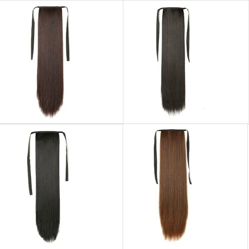 False Ponytail Hair Extension Wig Clip in Straight Long Synthetic Wrap Around Tail Hairpiece F