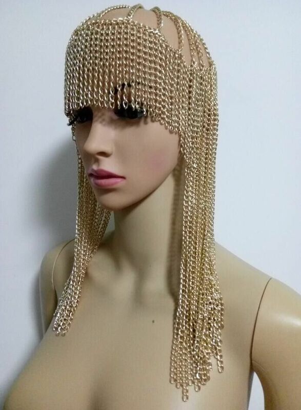 Passerella egizia accessori per capelli discoteca Bar copricapo DJ cantante femminile modello copricapo a catena in metallo