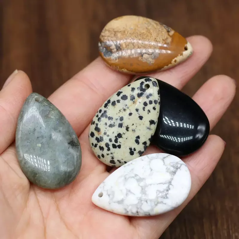 Natural Pedra Gota Forma Pingentes, Exquisite Ágatas Encantos para Fazer Jóias, Colar DIY e Acessórios Pulseira, Tamanho 25x40mm