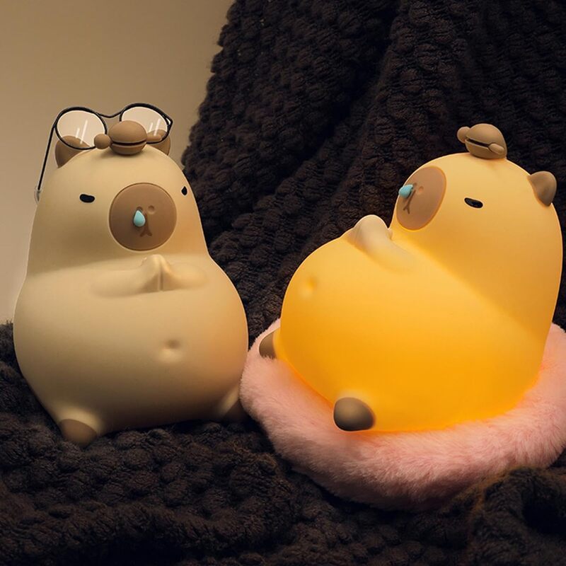Capybara-Veilleuse en Silicone avec Capteur Tactile pour Enfant, Lampe de Nuit à Gradation, Cadeau d'Anniversaire, Décoration de Chambre