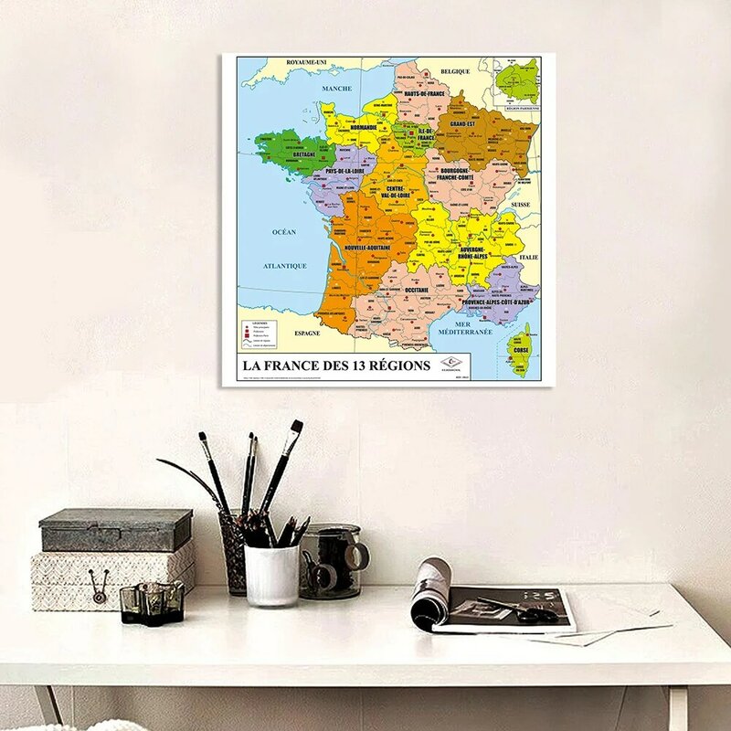 90*90cm mappa politica della francia In tela Non tessuta francese pittura Poster da parete aula decorazioni per la casa materiale scolastico