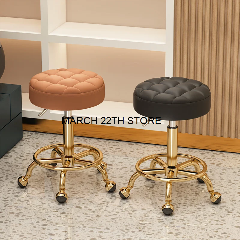 Salon fryzjerski Krzesła fryzjerskie Złote krzesło do makijażu Meble Biurko Stołek z kółkami Obrotowe podnoszone okrągłe stołki