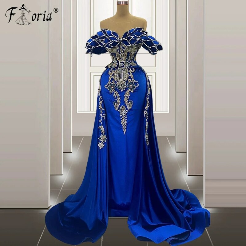 Splendidi abiti da sera a sirena Dubai Blue Crystal 3D Appliques abiti da festa Dubai abito da ballo formale arabo 2023 Robe De Soiree