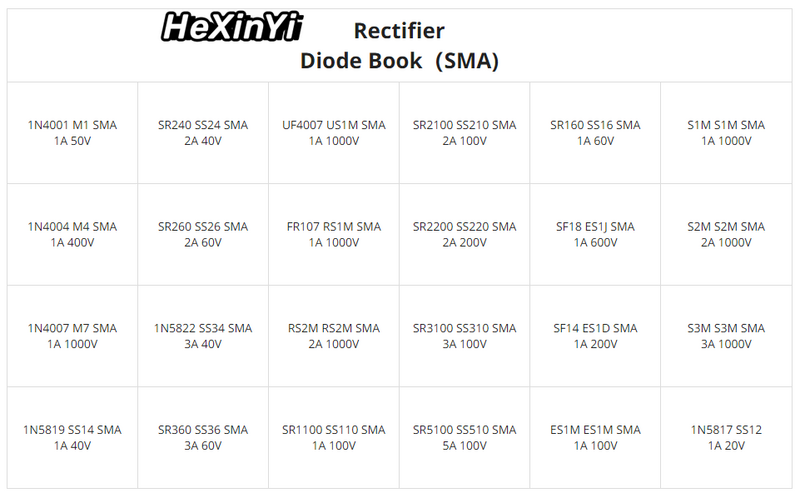 Livro de amostras de diodo retificador Schottky, SMD SMA sortimento Kit, 24 valores, M1, M4, M7, SS12, SS14, SS16, SS24, SS34, SS36, SS110, SS210