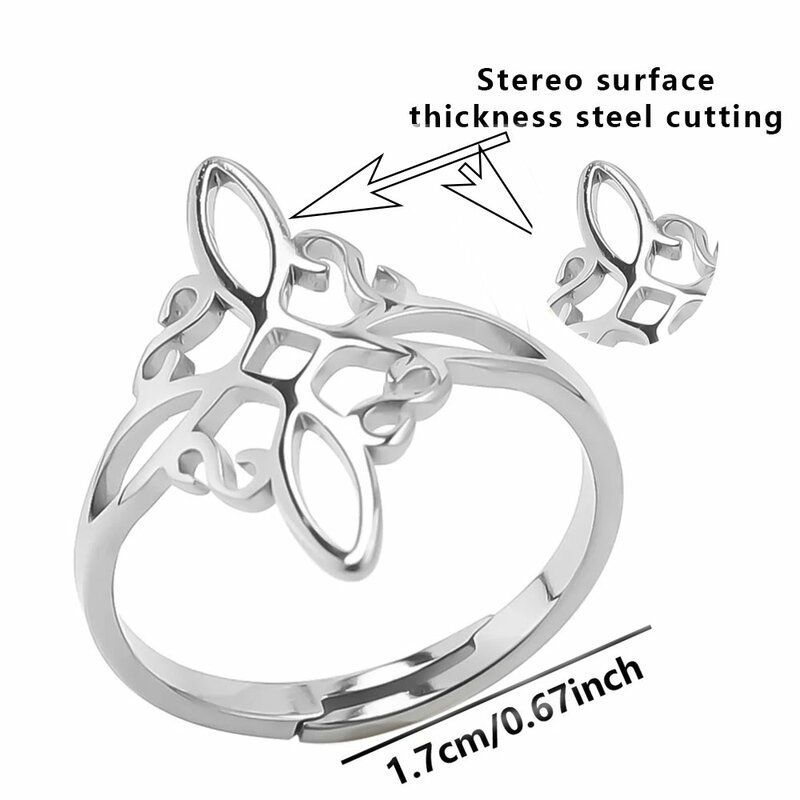 YILUOCD Witchcraft Stainless Steel Open Ring Supernatural Witch Knot Rings For Women Wiccan Cross Protection Amulet Jewelry