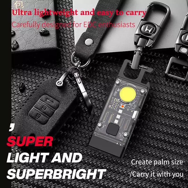 FLSTAR FIRE 미니 키체인 휴대용 LED 손전등, USB 충전식 다기능 작업 조명, 야외 낚시 캠핑 랜턴