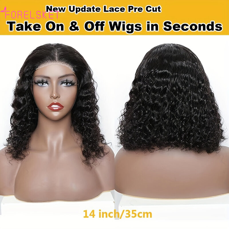 Loose Deep Weave Lace Wig para iniciantes, perucas Glueless Bob, pré arrancadas cabelo humano, pré-arrancadas, sem cola, 100%