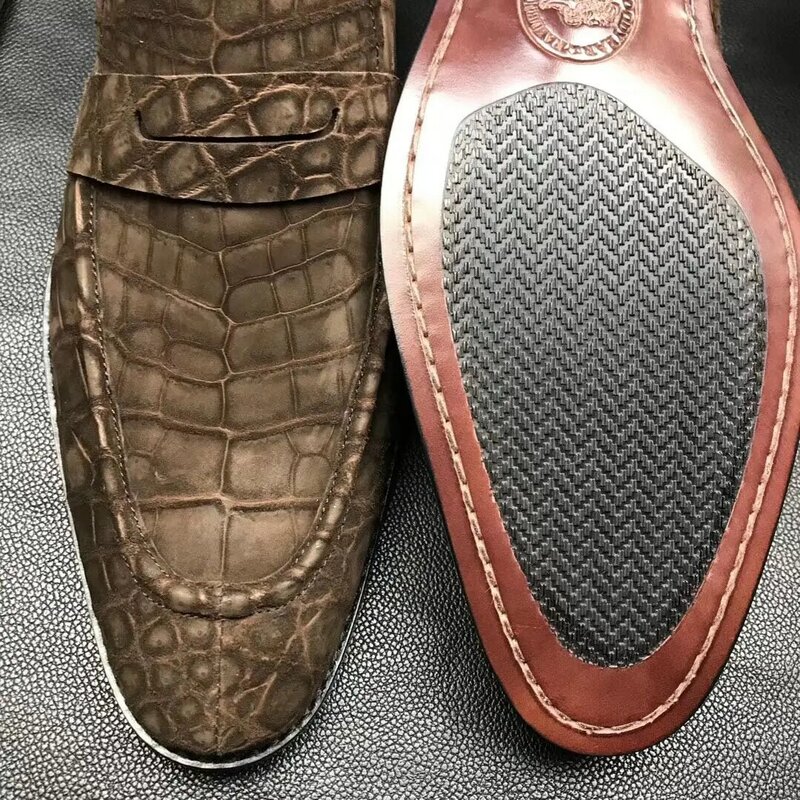 أحذية رسمية من جلد التمساح للرجال ، أحذية رسمية للذكور ، تشطيب بلوري ، بني ، وصل حديثًا