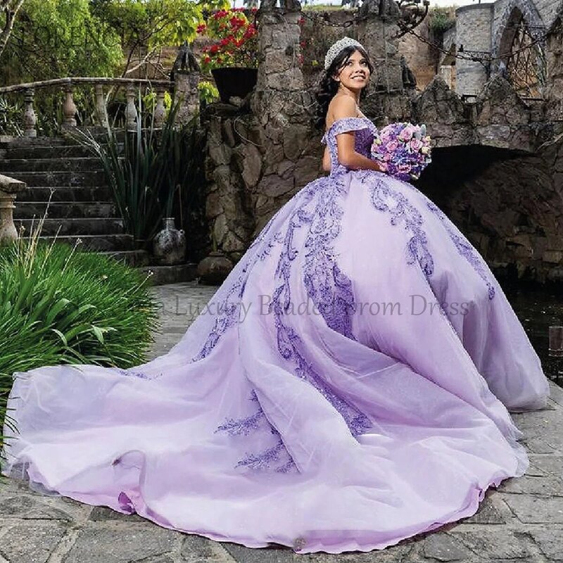Beading 2024 Quinceanera Dresses Flowers Glitter Crystals Appliques  Sweet 16 15 Ball GownsCorset Formal Vestidos De XV Anos