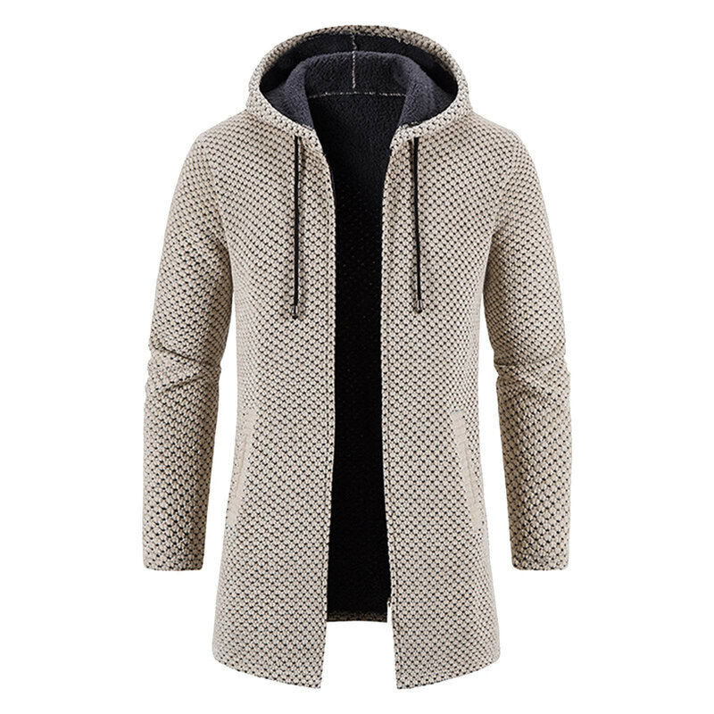 Suéter de cardigan médio longo masculino, casaco de zíper quente, malha casual, roupas masculinas, quente novo, outono, inverno