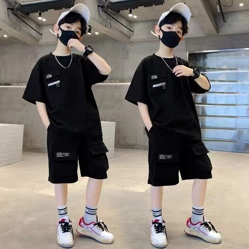 Summer Boy Sports Sets Kids Casual Costume Teenager Fashion Outfits Children T-shirts+Shorts 2Pcs Short Sleeves Top Pants Suits