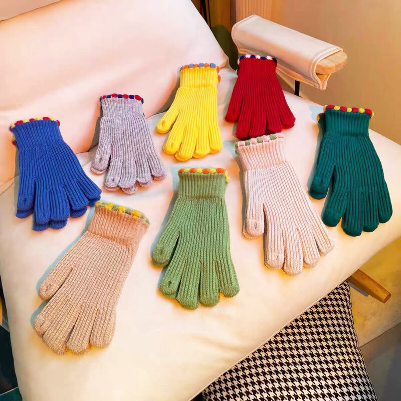 Nowe rękawiczki do ekranu dotykowego do zabawy na telefon kobiety zimowe zagęszczają ciepłe dzianinowe elastyczne rękawiczki z pełnym palcem na zewnątrz rękawice narciarskie Y2K