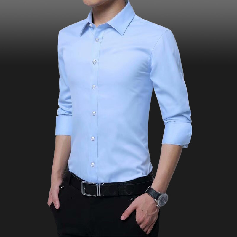 Camisas de vestir ajustadas para hombre, Tops de manga larga, color blanco, negro, azul claro, azul oscuro, rosa, rojo vino