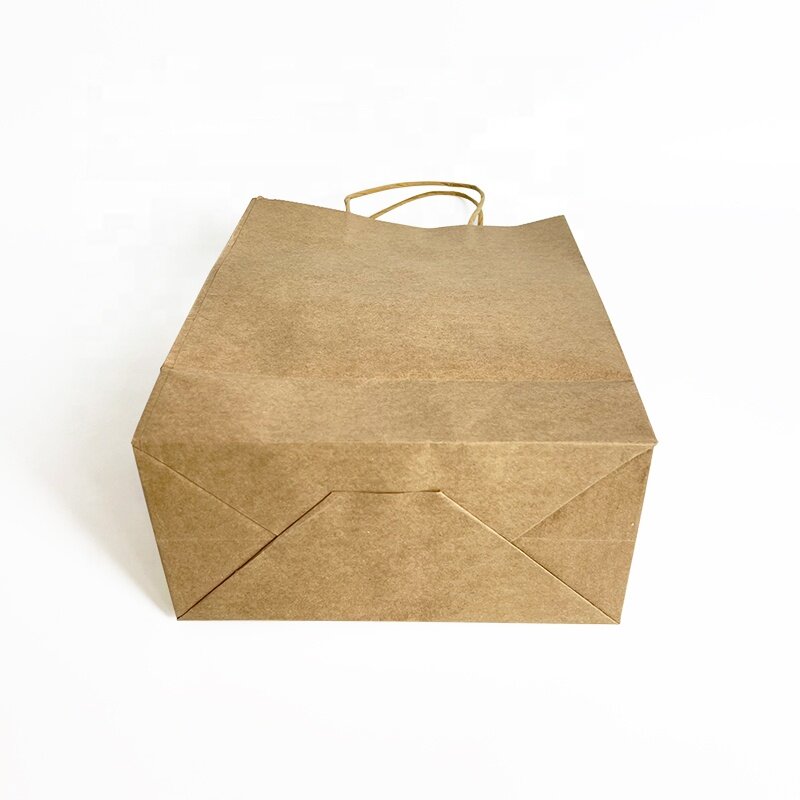 Producto personalizado, bolsas de papel Kraft blancas impresas con su propio logotipo, Asa marrón, comestibles de alimentos