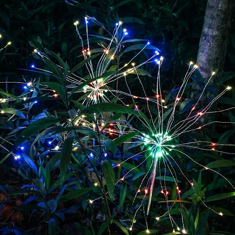 Multicolor Solar Firework Light String com controle ON e OFF, decoração do jardim ao ar livre, luzes brancas quentes, 1PC, 150 LEDs, 1.2V, 600mAH