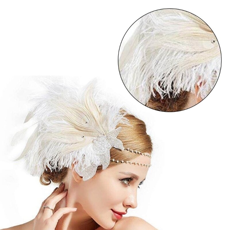 Feather Headband ค็อกเทล Blingbling Headwear สำหรับสาวปาร์ตี้ผม Headwear Roaring 1920s Flapper Headbands