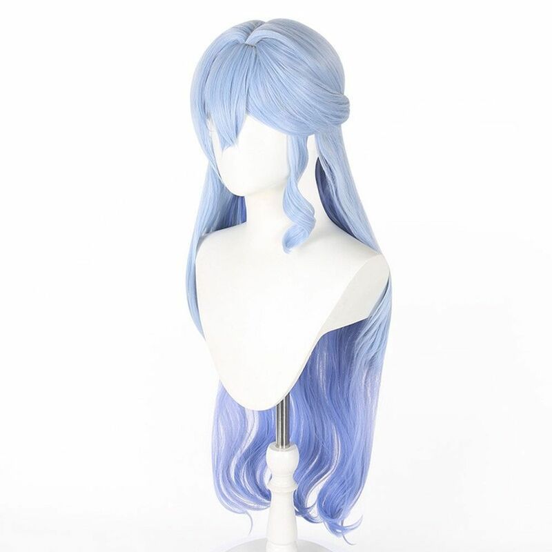 Rambut palsu sintetik animasi Cosplay rambut biru panjang sedikit keriting