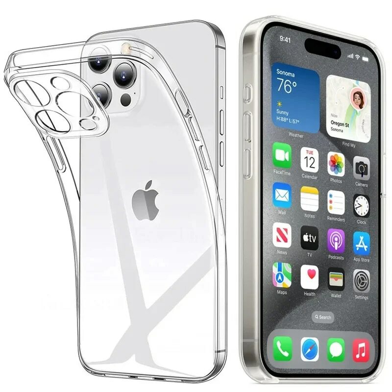 Ультратонкий силиконовый чехол для iPhone 15 14 13 12 Mini 11 Pro XS Max XR X 7 8 6 S Plus 6 SE 2020 2022, Прозрачная мягкая задняя крышка