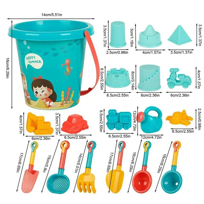 Juego de juguetes de playa para niños, Set de pala de cubo Unisex de regalo de 18 piezas, hervidor de riego, Kit de arena de excavación