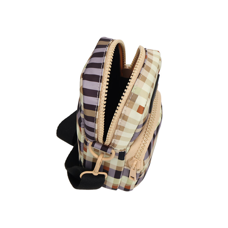 Bolsa de ombro de grande capacidade feminina, bolsa tiracolo simples, padrão quadrado pequeno, compradora casual e portátil, bolsa com zíper para menina e estudante