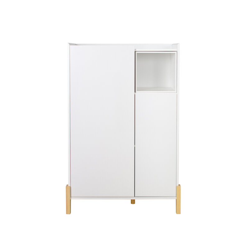 Floor Storage Cabinet Free-Standing-47,2 polegadas de altura com Pinewood Pernas 2 portas e 1 prateleira aberta removível para casa branca [US-W]