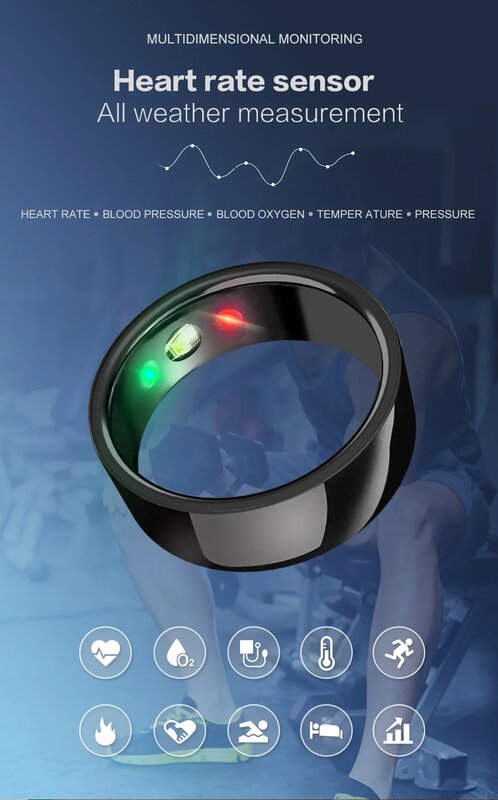 Multilingual Fitness Tracker Smart Ring, Freqüência Cardíaca, Pressão Arterial, Oxigênio no Sangue, Temperatura, Sono, Calorias, Saúde
