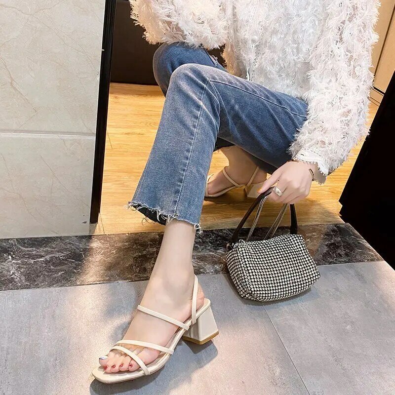 New 2021 Female Sandals Sexy Summer Slippers Ladies High Heels Square Open Toe Slides Party Shoes Women Sandals for Women