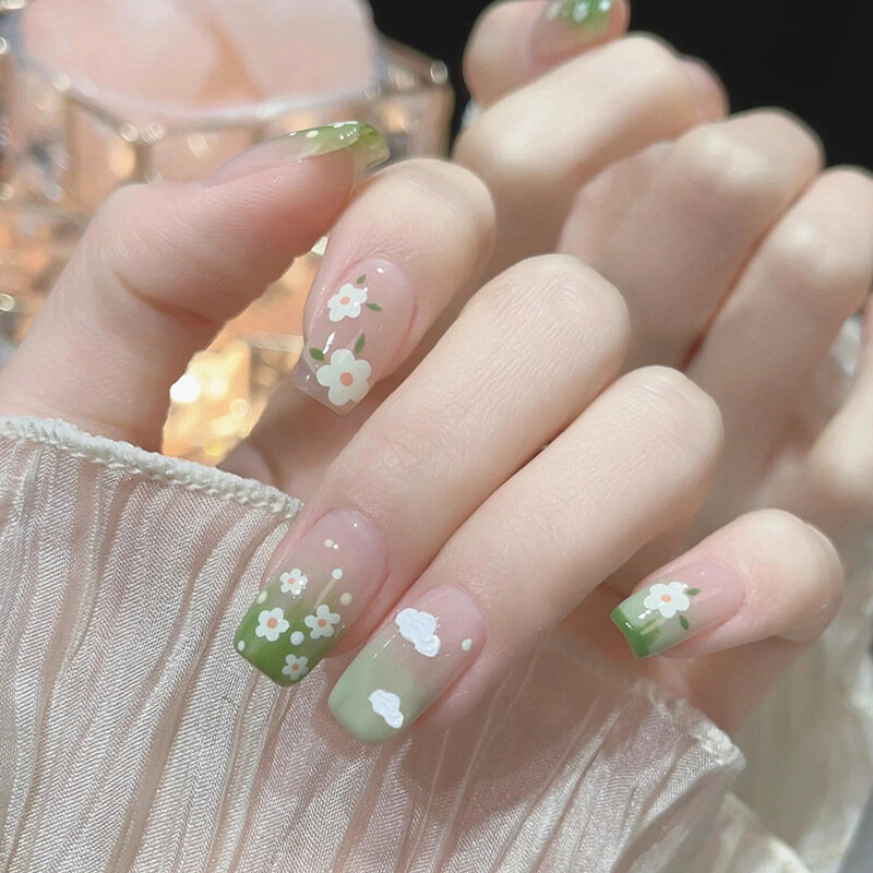 Поддельные ногти в форме миндаля, нажимайте на короткие многоразовые искусственные французские искусственные розовые кавайные накладные ногти, накладные ногти, искусство накладных ногтей