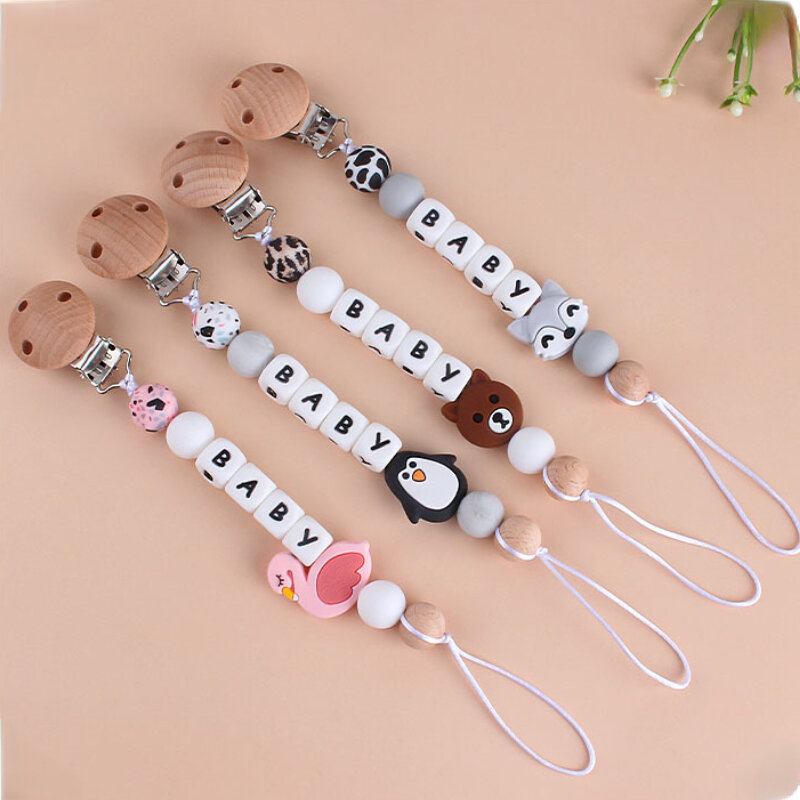 New Baby Pacifier Clips DIY Personalized Name Cartoon Dummy Nipples Holder Clip Chain Newborn Accessories Teething Toys BPA Free