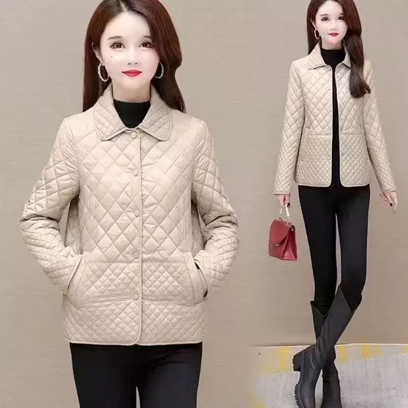 Coat Parkas Long Sleeve Quilted Coat Solid Color Ladies Winter Jacket New in External Clothes 2023 Office Lady Korean Fashion