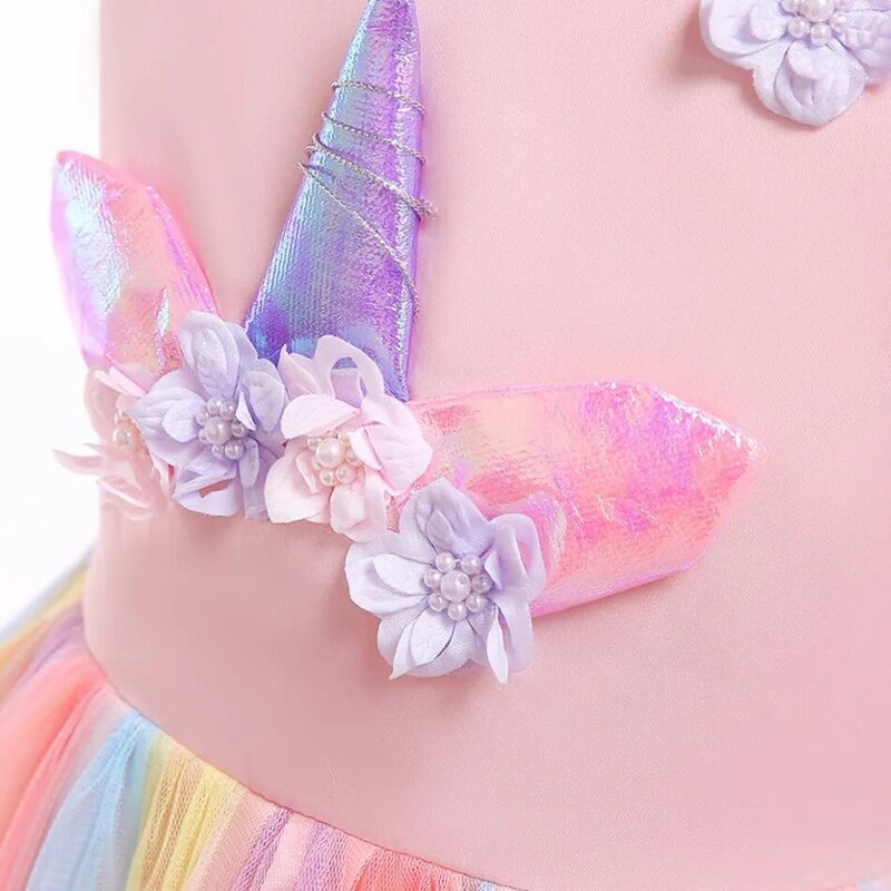 Disfraz de unicornio para niña, vestido de fiesta con apliques, arcoíris, Halloween, disfraz elegante de princesa, ropa de cumpleaños