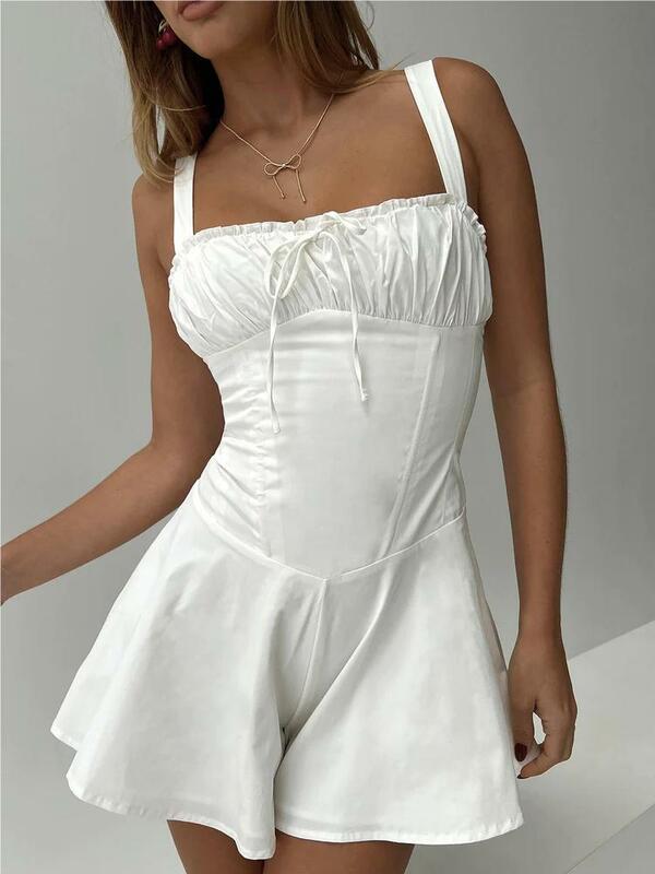 Romper seksi untuk wanita elegan Mode Korea baju jumpsuit y2k 2024 pakaian musim panas wanita satu potong setelan tubuh jumpsuit putih