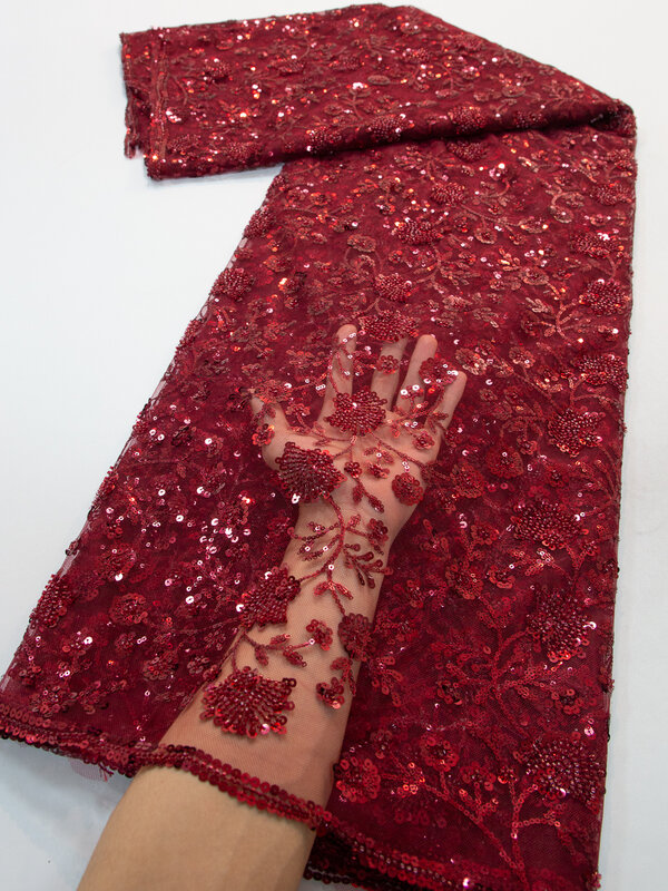 Африканская сетчатая кружевная ткань с блестками 2024, Высококачественная французская нигерийская тюль, сетчатая кружевная ткань для женских платьев, искусственная вышивка TY3799