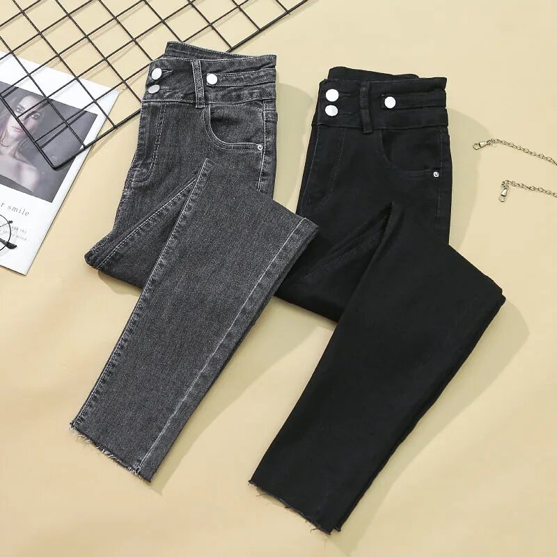 Женские эластичные джинсы, новинка сезона осень-зима 2024, облегающие узкие брюки-карандаш с завышенной талией, винтажные Джинсовые леггинсы, повседневные плотные брюки