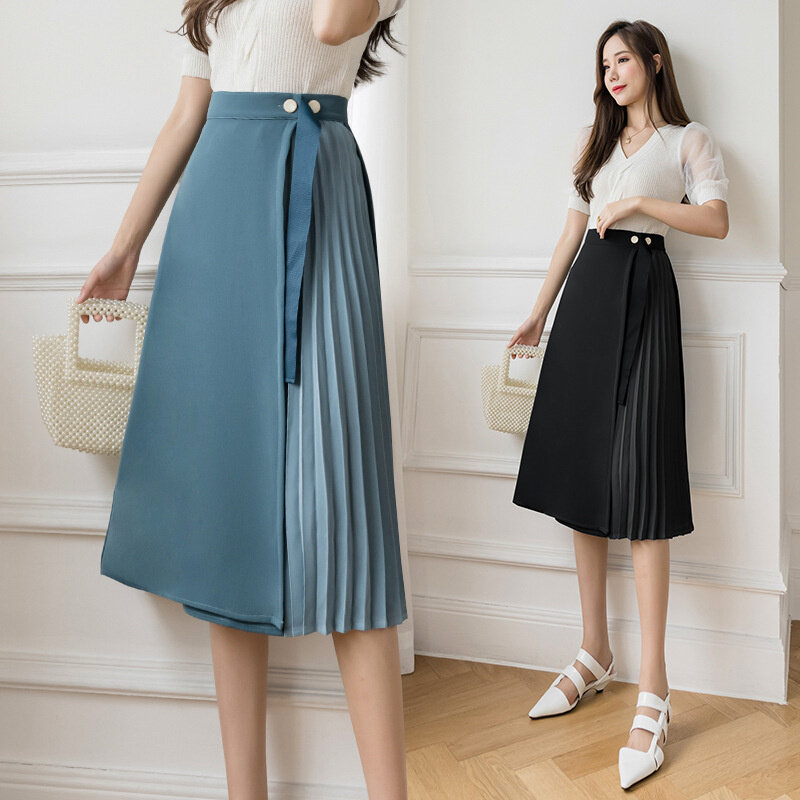 Falda de una pieza para mujer, elegante, de cintura alta, de calle, oficina, A la moda, informal, negra, elegante, larga, 2022