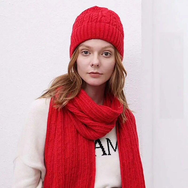 Topi wol sarung tangan wanita, Set kebutuhan warna Solid musim dingin hangat topi rajut layar sentuh