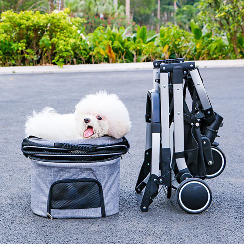 Carrinho de estimação ao ar livre dobrável para gatos e cães, 4 rodas, carrinho de cachorro separado, carrinho leve de animal companheiro