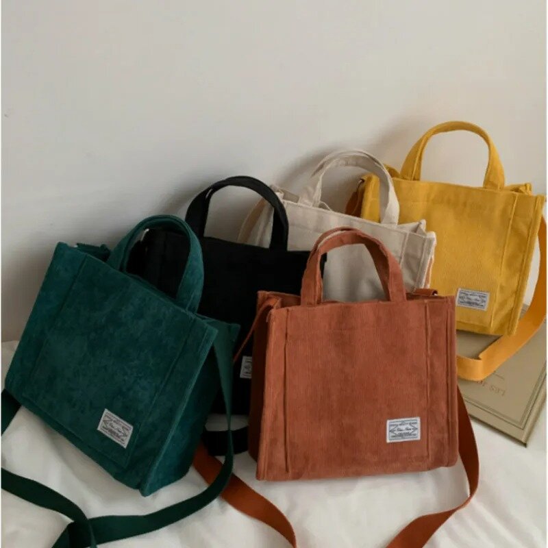 Corduroy Casual Women's Tote Shoulder Bag Retro Art Canvas Crossbody Bags for Women 2023 Cotton Zipper Handbags Luxury Designer