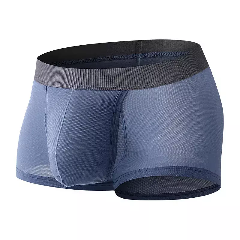 Open Pouch Boxer Trunks Male Ice Silk Underwear Breathable Cool Underpants See Through Boxer Briefs Men Seamless Panties Shorts