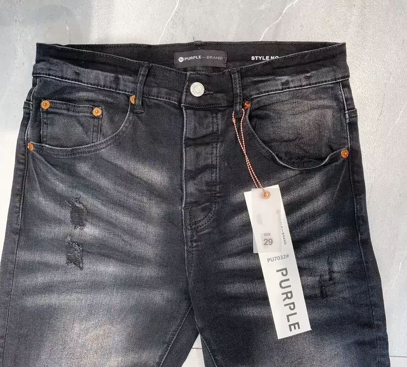 กางเกงยีนส์แฟชั่นแบรนด์สีม่วงแนวสตรีทสูงซ่อมแซมหลุมดำขนาด28-40กางเกงยีนส์ผอม