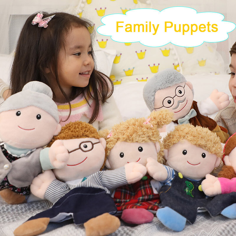Famiglia burattino a mano bambola farcito peluche guanto nonna mamma papà Plushie storia educativa Telling Cognition Figure for Kids
