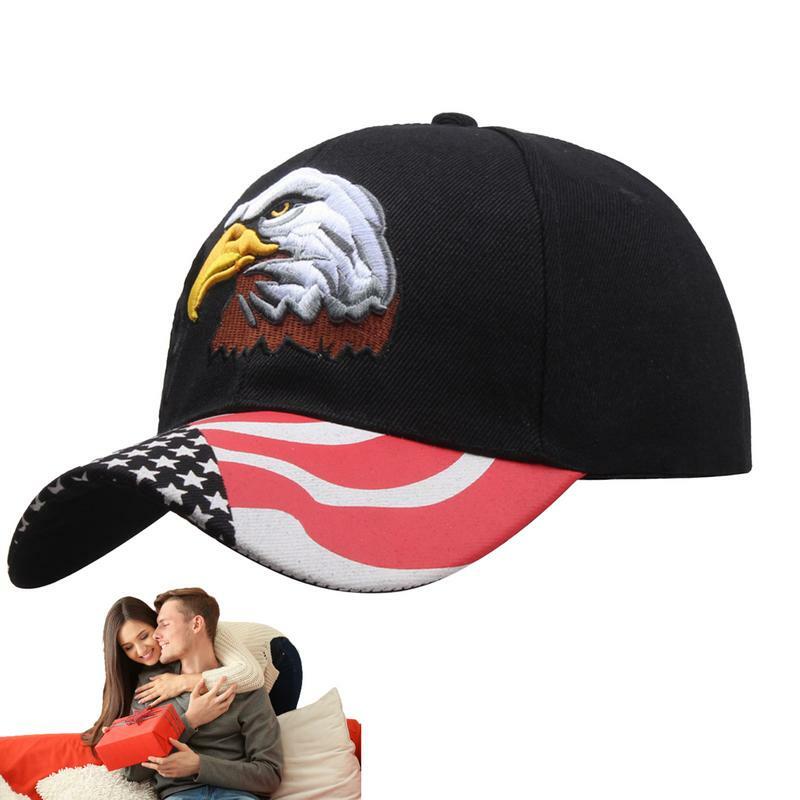 Czapki Trucker dla mężczyzn orzeł i flaga kaczka czapki Unisex patriotyczne haftowane kapelusz przeciwsłoneczny regulowane wielokrotnego użytku