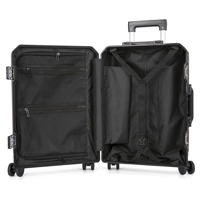 Nowa wysokiej jakości podróżna torba na kółkach walizka o dużej pojemności Lnch PC wózek aluminiowy walizka wodoodporna metaliczna walizka podręczna