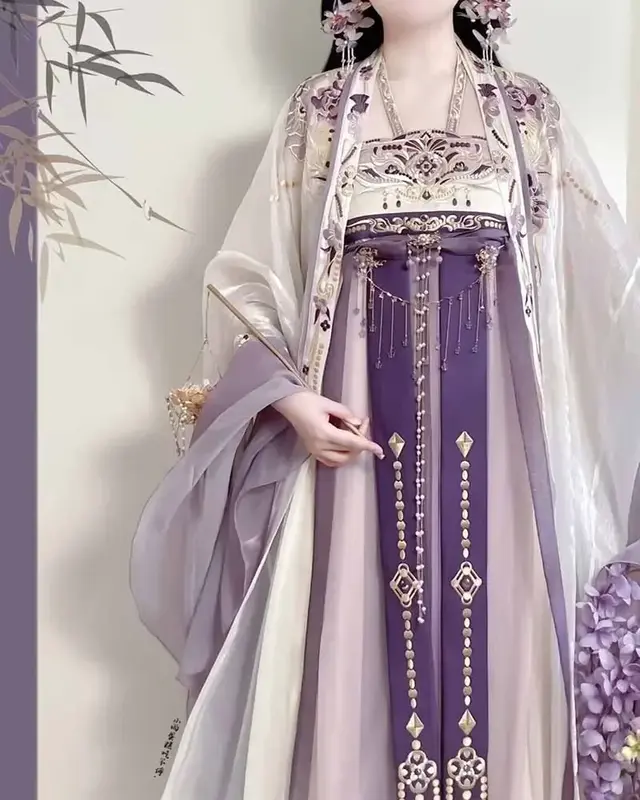 Hanfu Musim Panas 2023 kostum Cosplay tradisional Cina gaun peri Hanfu kuno gaun pesta ulang tahun ungu ukuran besar XL