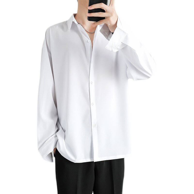 Chemise à boutonnage simple à manches longues monochromatique pour hommes, chemises coréennes, chemisiers confortables, chemise décontractée classique, mode