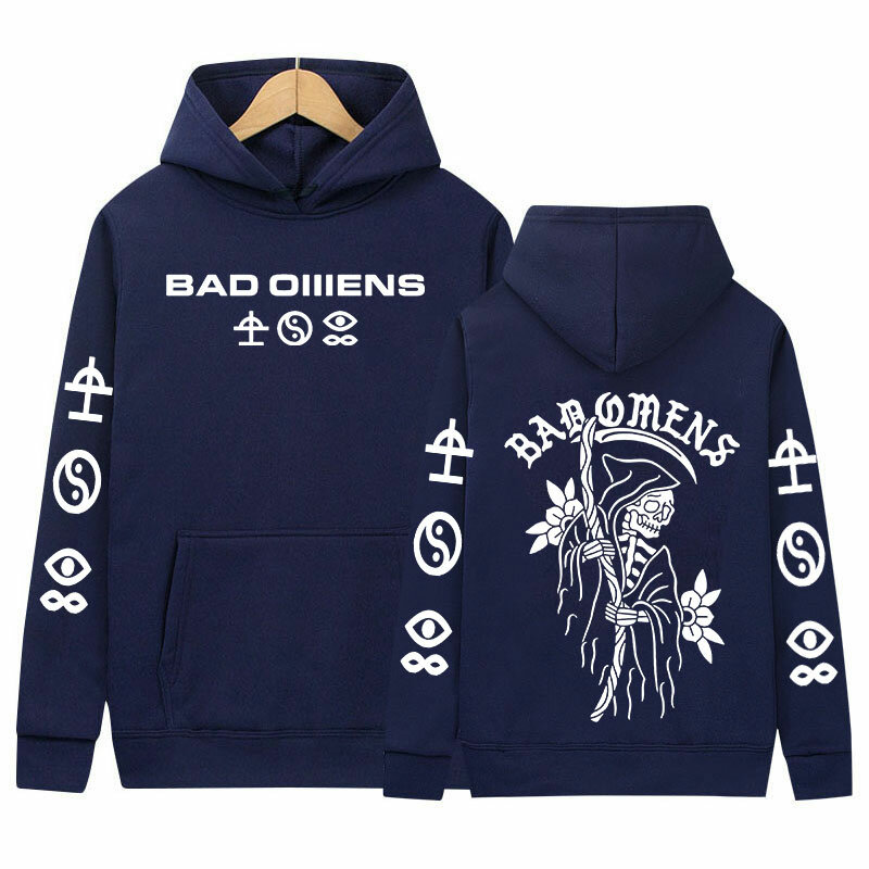 90s Bad Omens Band Tour American Music Hoodie The Death of Peace of Mind Skeleton Oversized Sweatshirt Men Women Retro Pullover